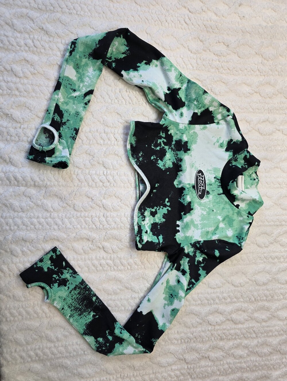 No Fear x H&M Green Tie Dye Cutout Crop Top XS Y2K